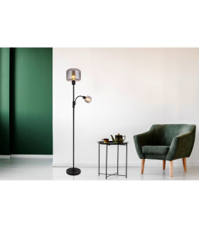 Giuseppe Mother & Child Lamp Matt Black Smoke Glass Shade 1x E27-1