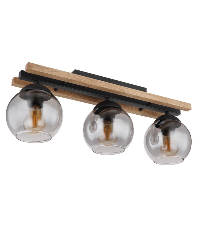 Conni Globe Ceiling Light Matt Black Wood Dark Brown Smoke Glass Shade 3x E27-2