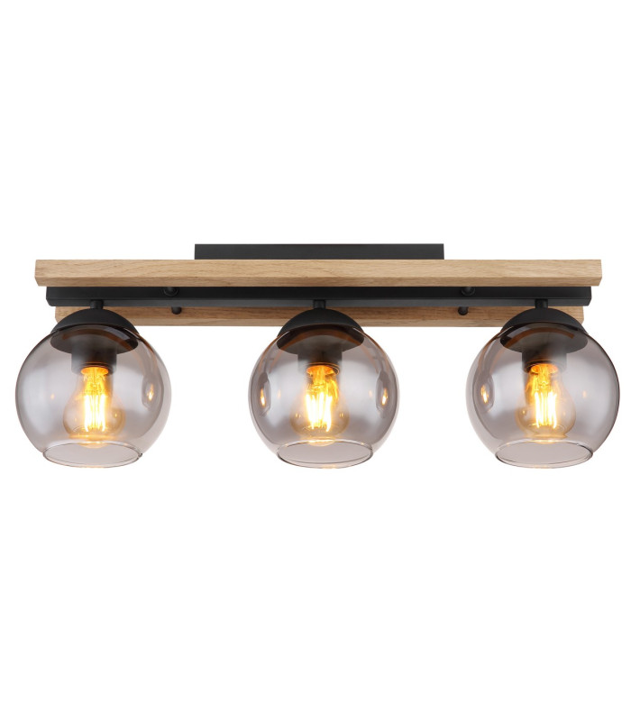 Conni Globe Ceiling Light Matt Black Wood Dark Brown Smoke Glass Shade 3x E27-3