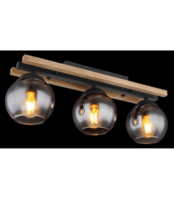 Conni Globe Ceiling Light Matt Black Wood Dark Brown Smoke Glass Shade 3x E27-4