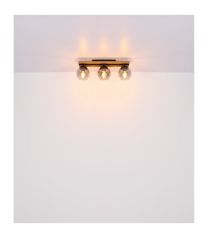 Conni Globe Ceiling Light Matt Black Wood Dark Brown Smoke Glass Shade 3x E27-7