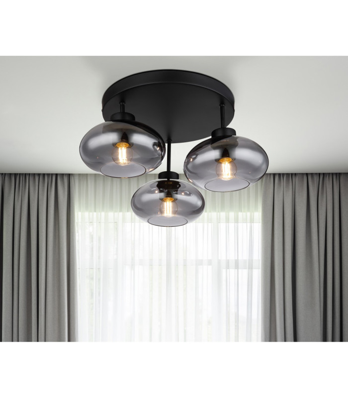 Shaun Shade Cluster Ceiling Light Matt Black Smoke Glass Shade 3x E27-4