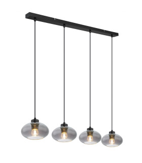 Shaun Bar Pendant Ceiling Light Matt Black Smoke Glass Shade 4x E27-1