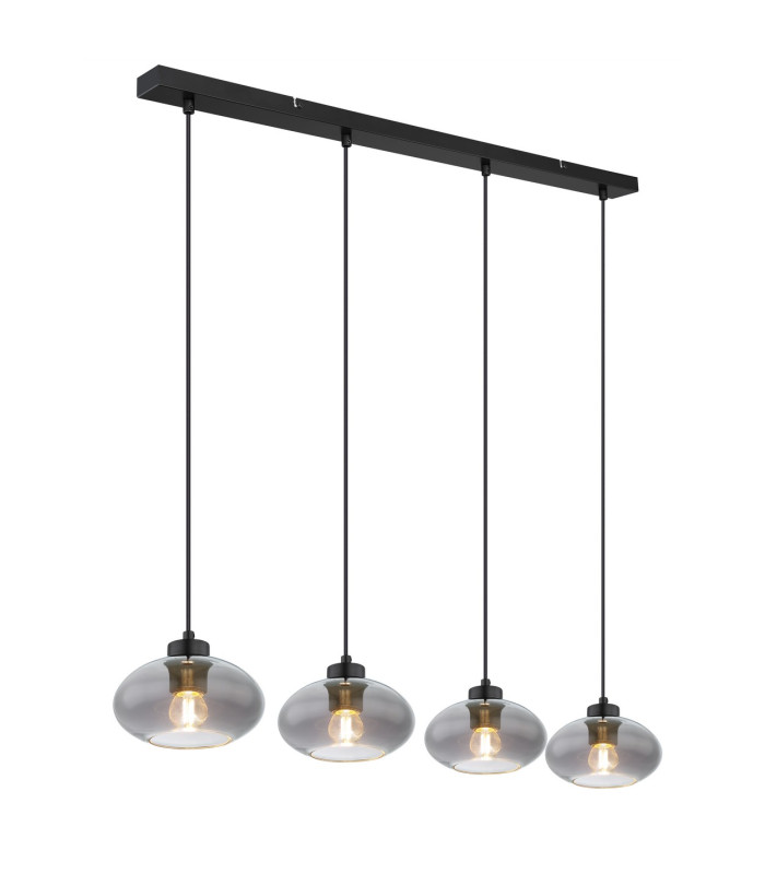 Shaun Bar Pendant Ceiling Light Matt Black Smoke Glass Shade 4x E27-1