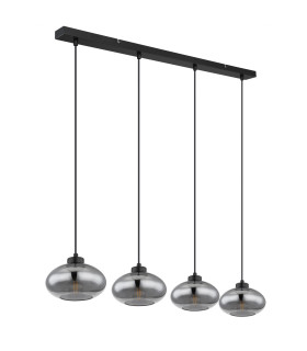 Shaun Bar Pendant Ceiling Light Matt Black Smoke Glass Shade 4x E27-2