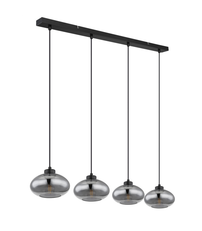 Shaun Bar Pendant Ceiling Light Matt Black Smoke Glass Shade 4x E27-2