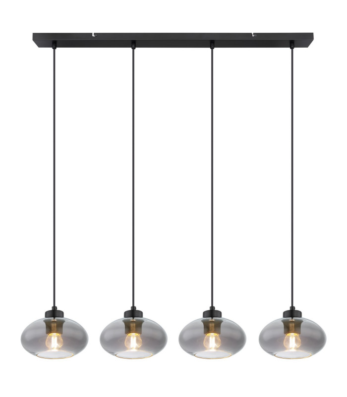 Shaun Bar Pendant Ceiling Light Matt Black Smoke Glass Shade 4x E27-3