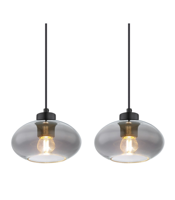 Shaun Bar Pendant Ceiling Light Matt Black Smoke Glass Shade 4x E27-4