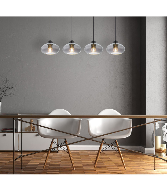 Shaun Bar Pendant Ceiling Light Matt Black Smoke Glass Shade 4x E27-5
