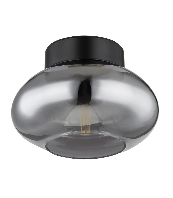 Shaun Globe Ceiling Light Matt Black Smoke Glass Shade 1x E27-2