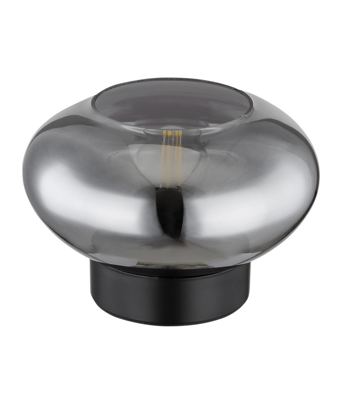 Shaun Bedside Table Lamp Matt Black Smoke Glass Shade 1x E27-2