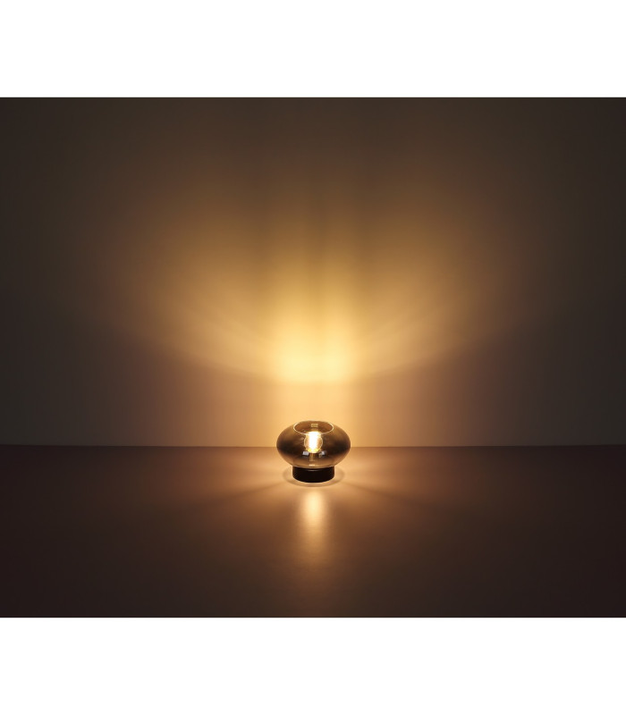 Shaun Bedside Table Lamp Matt Black Smoke Glass Shade 1x E27-4