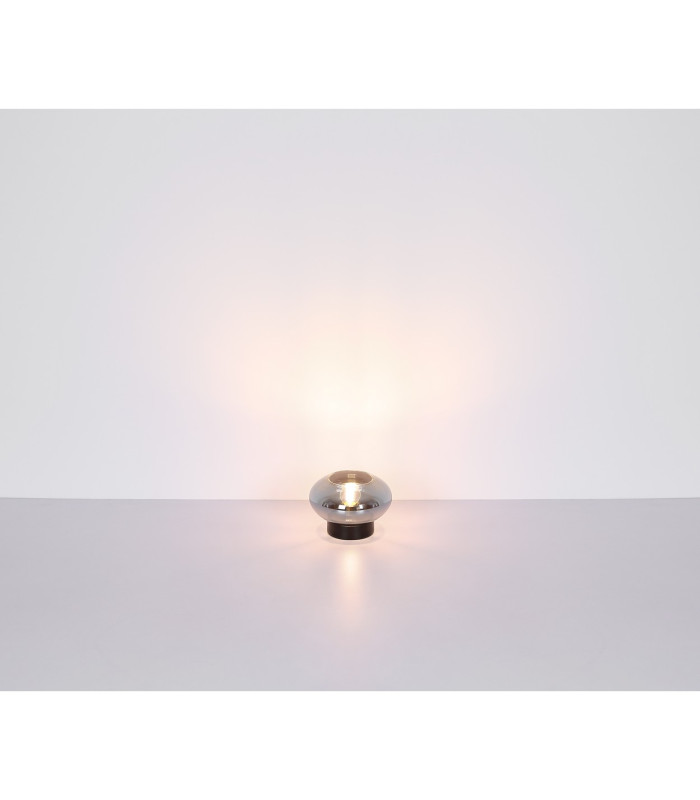 Shaun Bedside Table Lamp Matt Black Smoke Glass Shade 1x E27-5