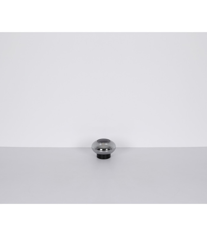 Shaun Bedside Table Lamp Matt Black Smoke Glass Shade 1x E27-6