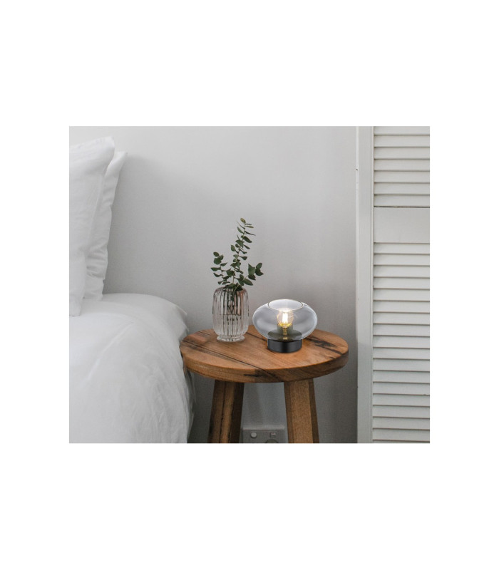 Shaun Bedside Table Lamp Matt Black Smoke Glass Shade 1x E27-7