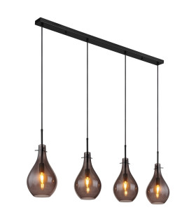 Oskus Bar Pendant Ceiling Light Matt Black Smoke Glass Shade 4x E14-1