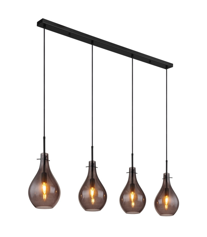 Oskus Bar Pendant Ceiling Light Matt Black Smoke Glass Shade 4x E14-1