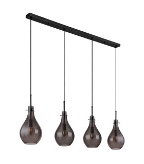 Oskus Bar Pendant Ceiling Light Matt Black Smoke Glass Shade 4x E14-2