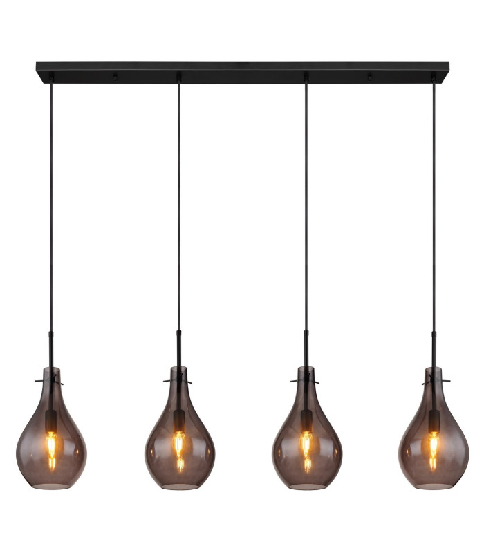 Oskus Bar Pendant Ceiling Light Matt Black Smoke Glass Shade 4x E14-3