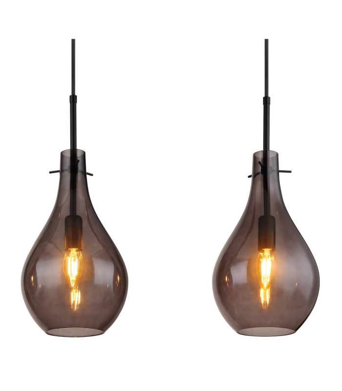 Oskus Bar Pendant Ceiling Light Matt Black Smoke Glass Shade 4x E14-4