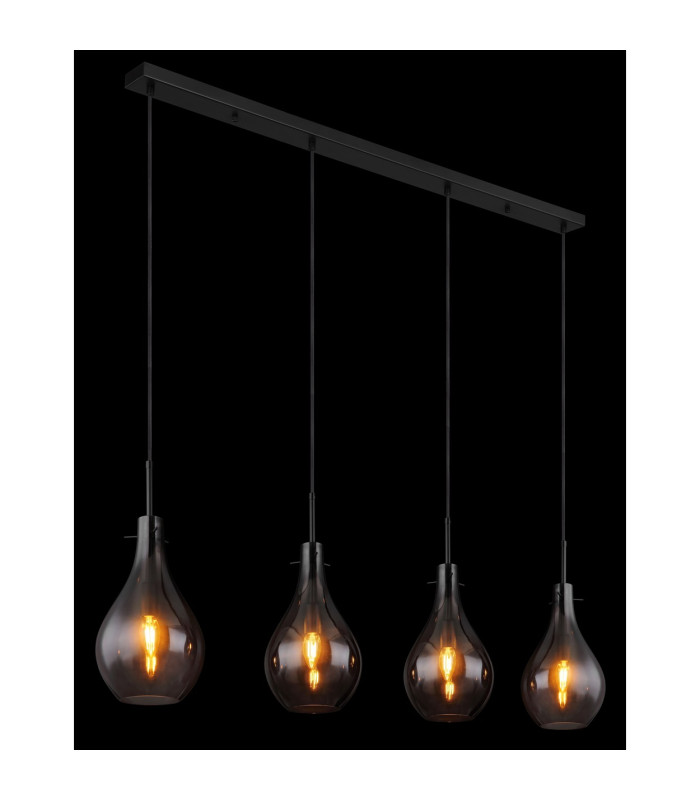 Oskus Bar Pendant Ceiling Light Matt Black Smoke Glass Shade 4x E14-5