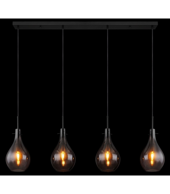 Oskus Bar Pendant Ceiling Light Matt Black Smoke Glass Shade 4x E14-6