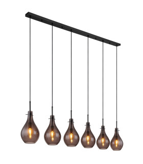 Oskus Bar Pendant Ceiling Light Matt Black Smoke Glass Shade 6x E14-1