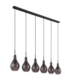Oskus Bar Pendant Ceiling Light Matt Black Smoke Glass Shade 6x E14-2