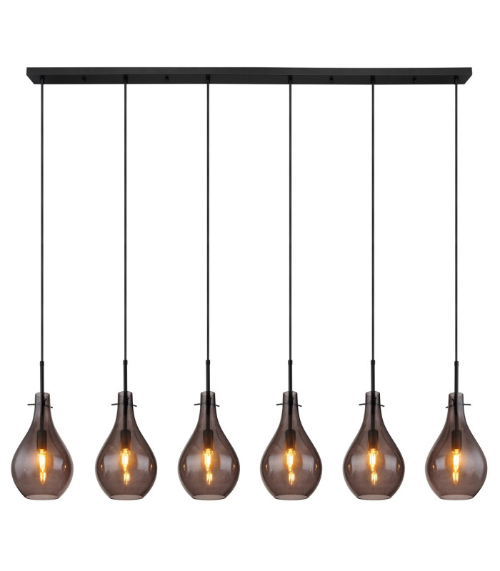 Oskus Bar Pendant Ceiling Light Matt Black Smoke Glass Shade 6x E14-3