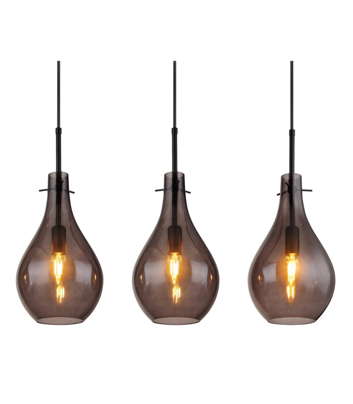 Oskus Bar Pendant Ceiling Light Matt Black Smoke Glass Shade 6x E14-4