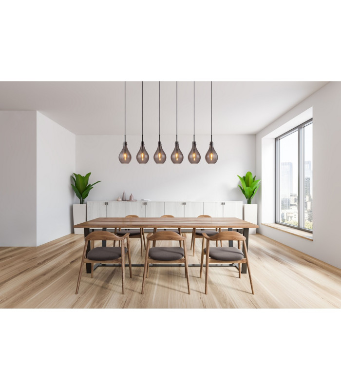 Oskus Bar Pendant Ceiling Light Matt Black Smoke Glass Shade 6x E14-7