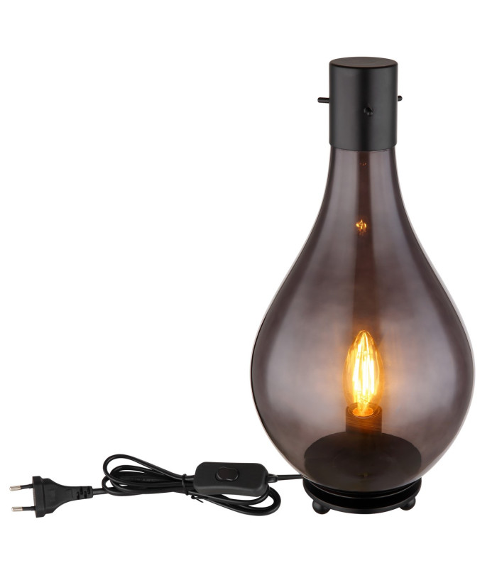 Oskus Table Lamp Matt Black Smoke Glass Shade 1x E14-4