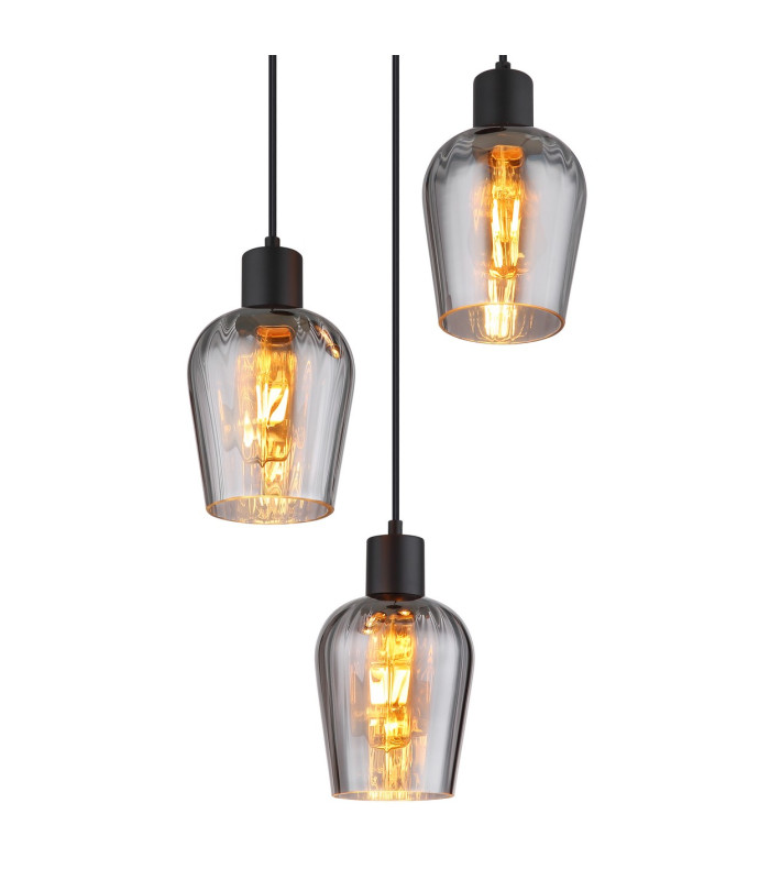 Ryan Cluster Pendant Ceiling Light Matt Black Smoke Glass Shade 3x E27-3