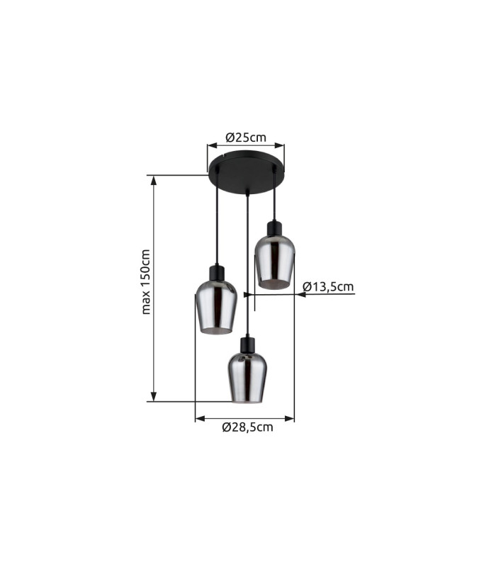 Ryan Cluster Pendant Ceiling Light Matt Black Smoke Glass Shade 3x E27-5