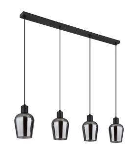 Ryan Bar Pendant Ceiling Light Matt Black Smoke Glass Shade 4x E27-2