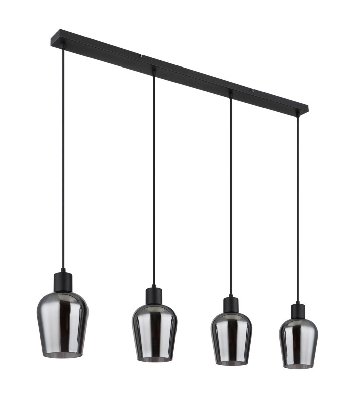 Ryan Bar Pendant Ceiling Light Matt Black Smoke Glass Shade 4x E27-2
