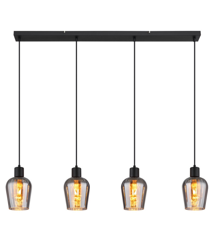 Ryan Bar Pendant Ceiling Light Matt Black Smoke Glass Shade 4x E27-3