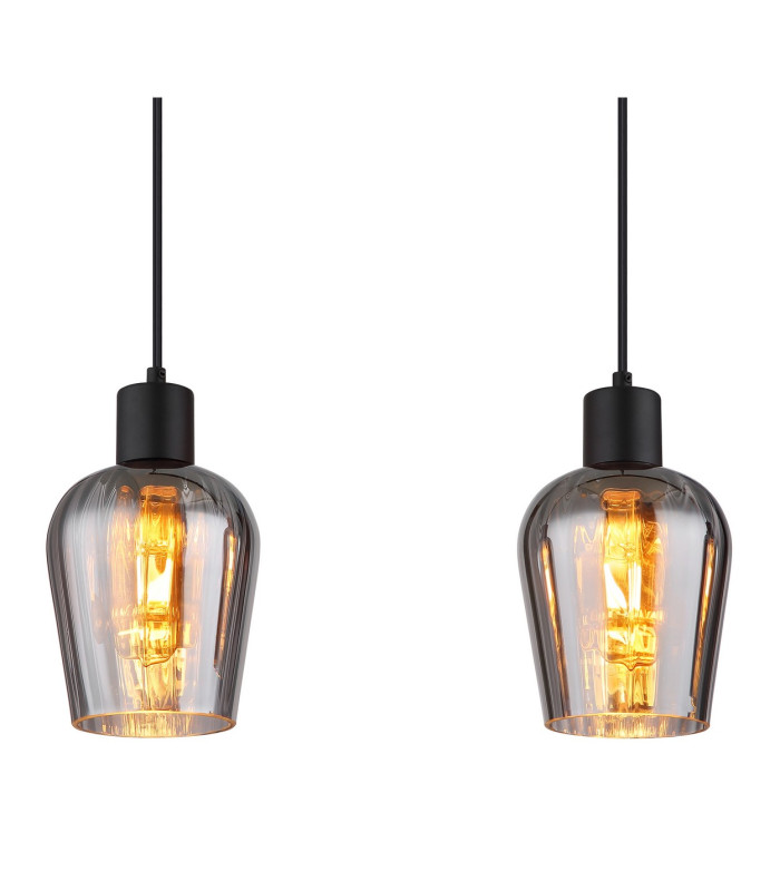 Ryan Bar Pendant Ceiling Light Matt Black Smoke Glass Shade 4x E27-4