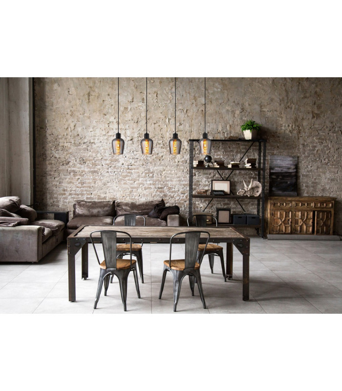 Ryan Bar Pendant Ceiling Light Matt Black Smoke Glass Shade 4x E27-5