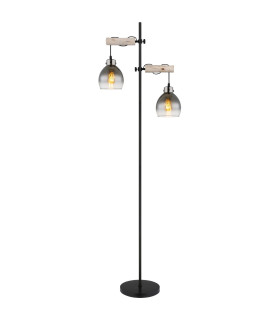 Ryan Multi Arm Floor Lamp Matt Black Smoke Glass Shade 2x E27-1