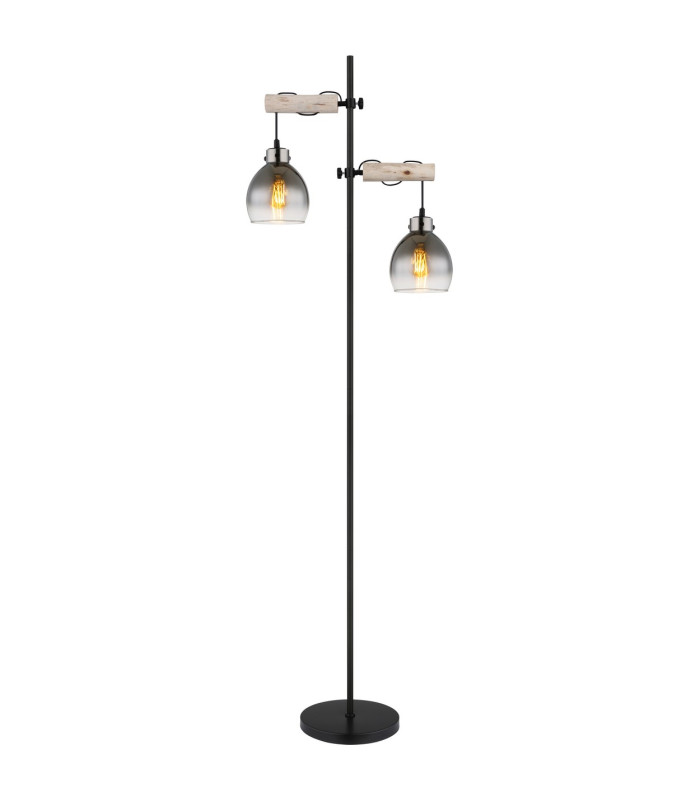 Ryan Multi Arm Floor Lamp Matt Black Smoke Glass Shade 2x E27-1