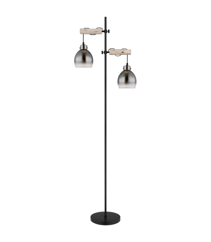 Ryan Multi Arm Floor Lamp Matt Black Smoke Glass Shade 2x E27-2