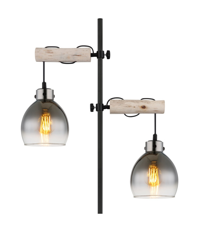 Ryan Multi Arm Floor Lamp Matt Black Smoke Glass Shade 2x E27-3