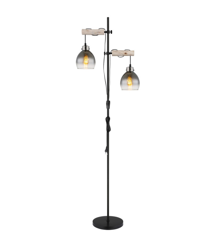 Ryan Multi Arm Floor Lamp Matt Black Smoke Glass Shade 2x E27-4