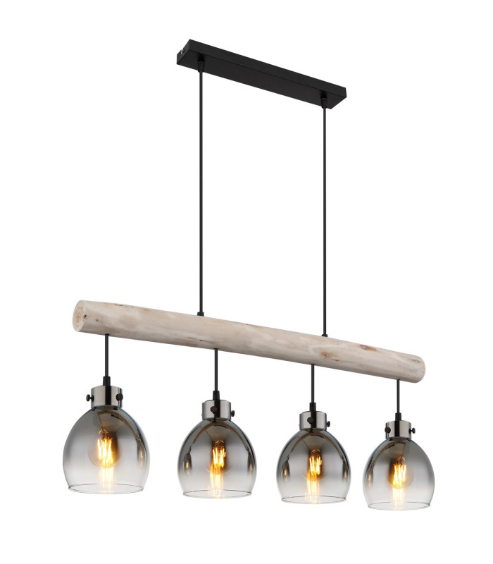 Ryan Dome Bar Pendant Ceiling Light Matt Black Smoke Glass Shade 4x E27-1