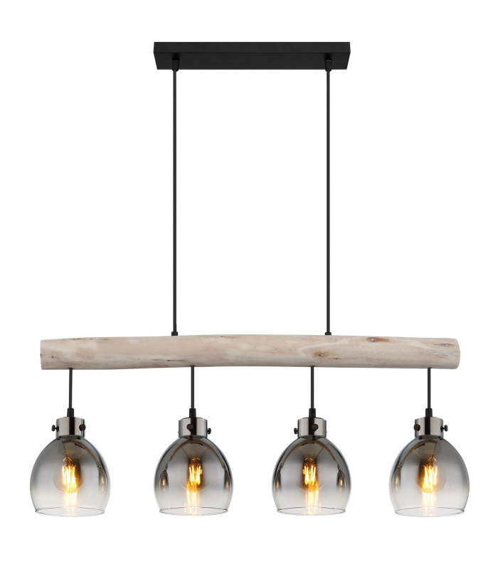 Ryan Dome Bar Pendant Ceiling Light Matt Black Smoke Glass Shade 4x E27-3