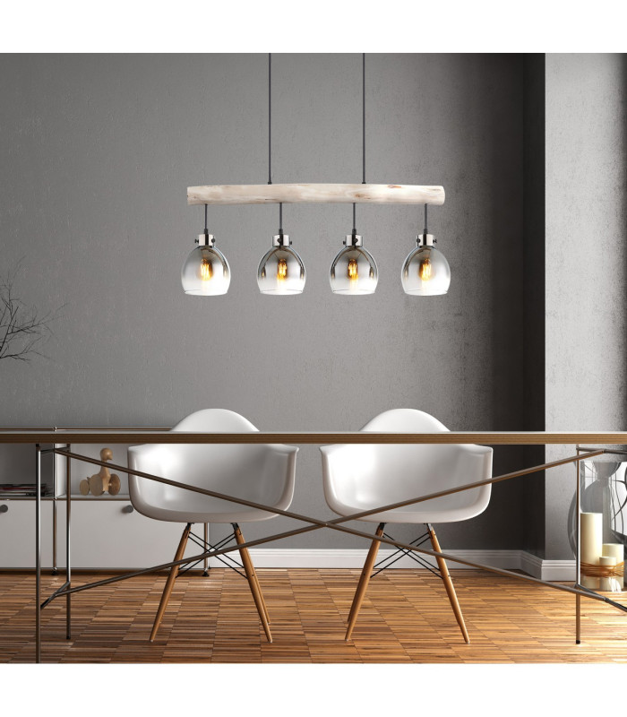 Ryan Dome Bar Pendant Ceiling Light Matt Black Smoke Glass Shade 4x E27-6