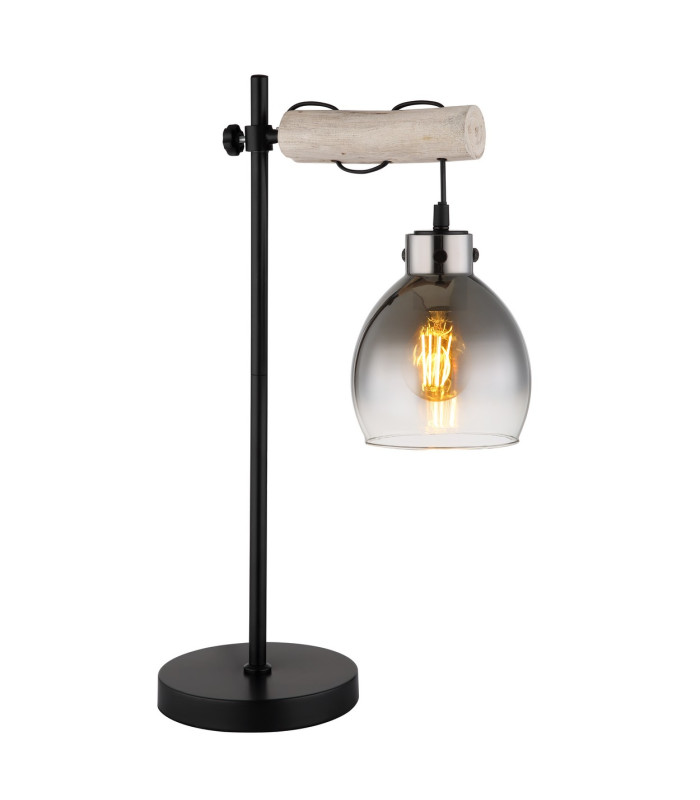 Ryan Table Lamp Matt Black Smoke Glass Shade 1x E27-1