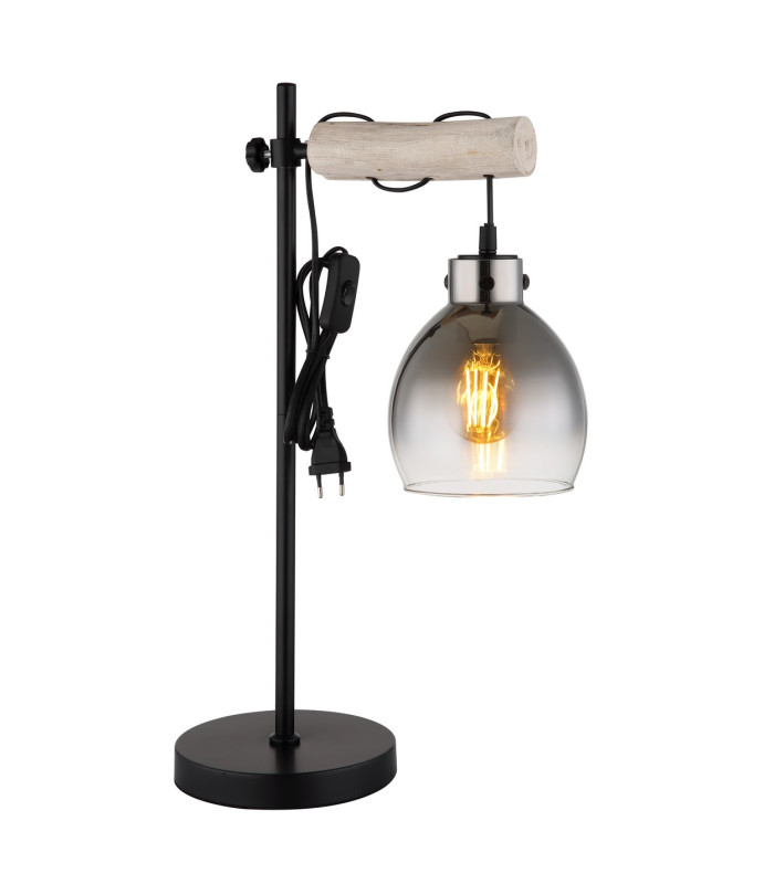 Ryan Table Lamp Matt Black Smoke Glass Shade 1x E27-3