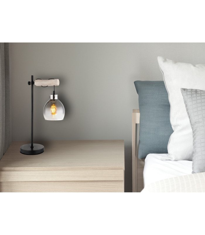 Ryan Table Lamp Matt Black Smoke Glass Shade 1x E27-4